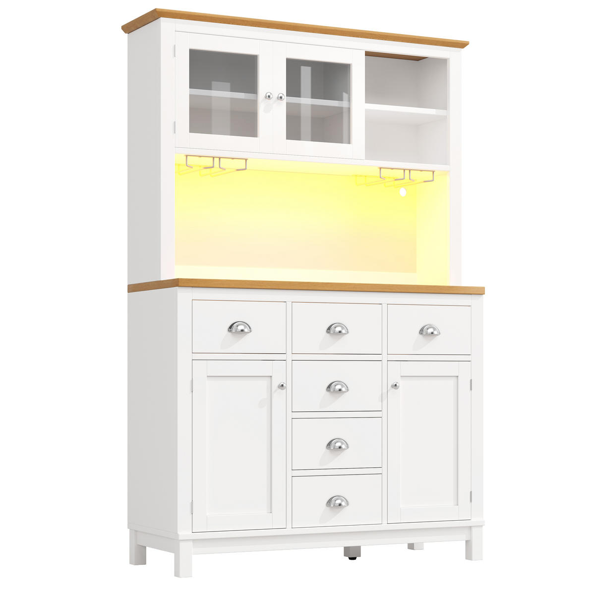BUFFETSCHRANK 104/40/180 cm Weiß aus MDF mit LED-Lichtleiste - Weiß, Holzwerkstoff (104/180/40cm) - OKWISH