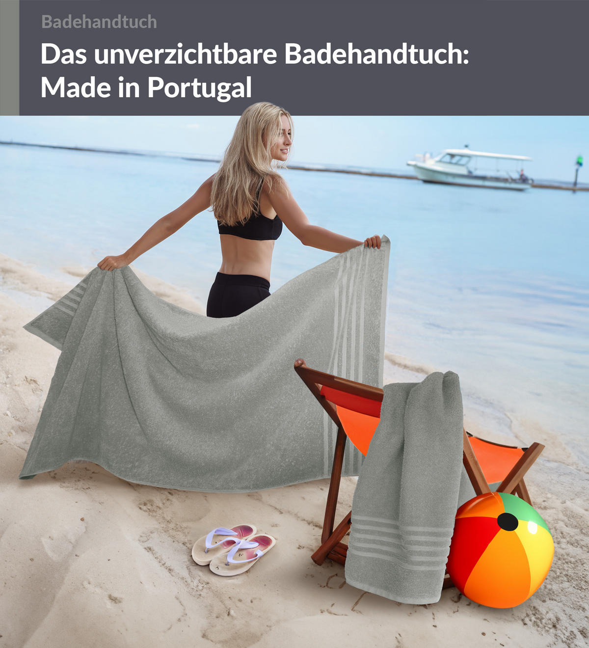 BADETUCH London Stein Grau 2er Set 100x150 - Grau, Textil (100/150cm) - Lashuma