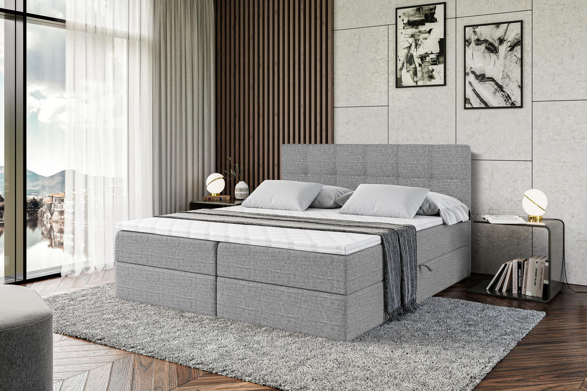 BOXBETT mit Matratze H4 und Lattenrost - MARCE - 180x200 - H4 - Grau - Grau, Holzwerkstoff (180/200cm) - ALTDECOR