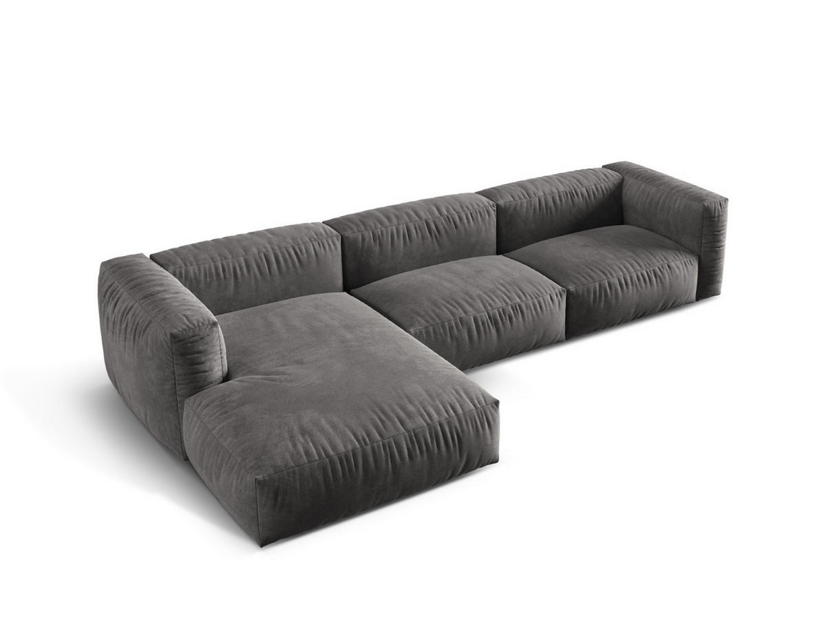 ECKSOFA modular links Martina aus Samt grau 3 Sitzplätze - Grau, Textil (176/332cm) - Micadoni