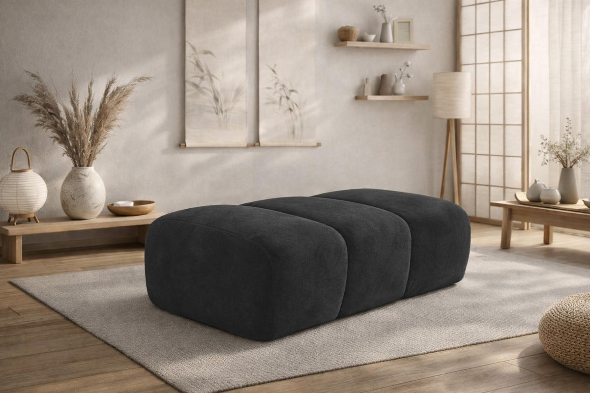 POUF modular, Veloursstoff Bluvel, Schwarz, CROISSANT - Schwarz, Holz (105/44/70cm) - Kaiser Möbel