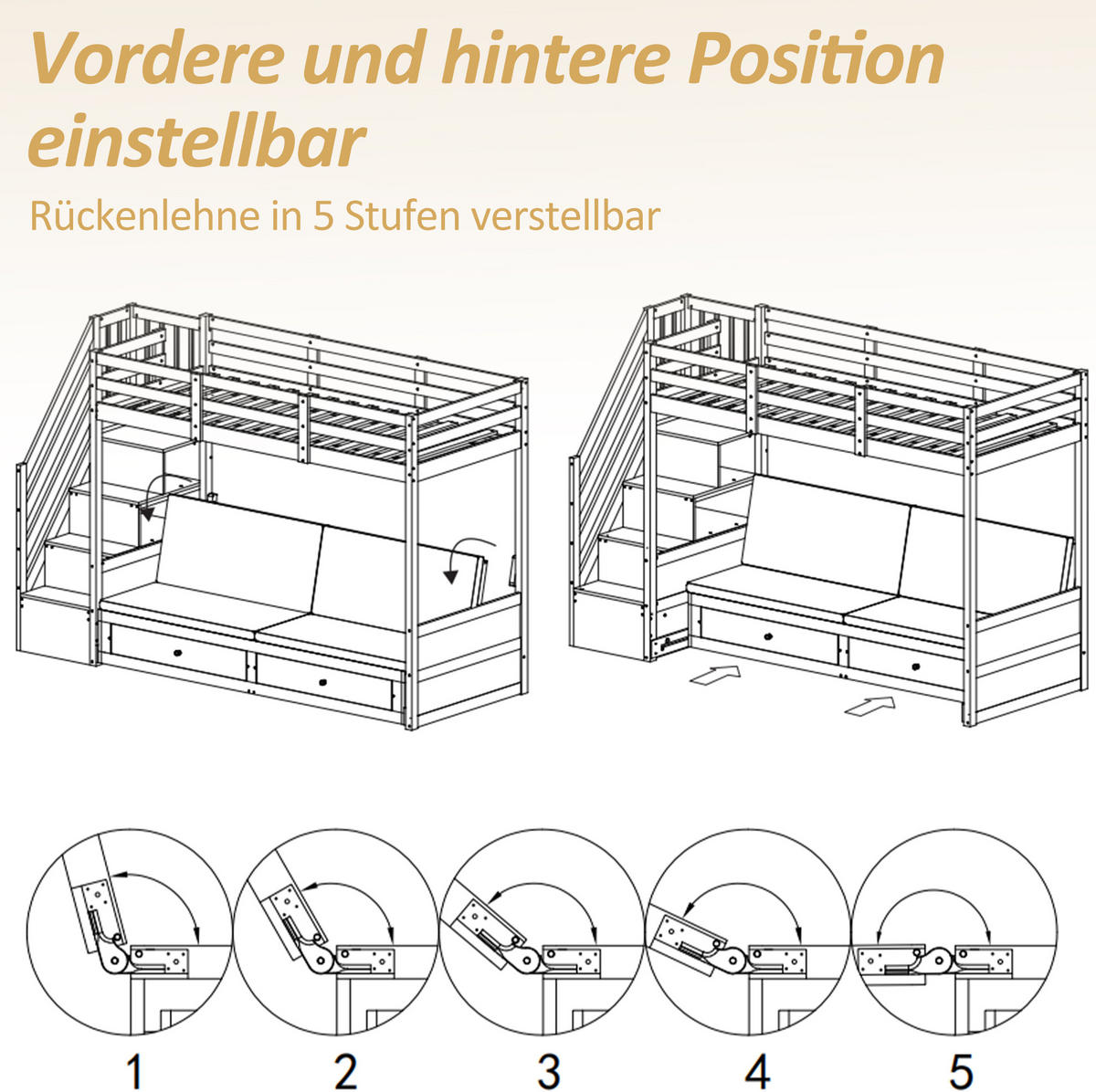 ETAGENBETT 90/200 cm aus Massivholz mit Schubladen, Weiß - Weiß, Holz (90/200cm) - OKMYHOME