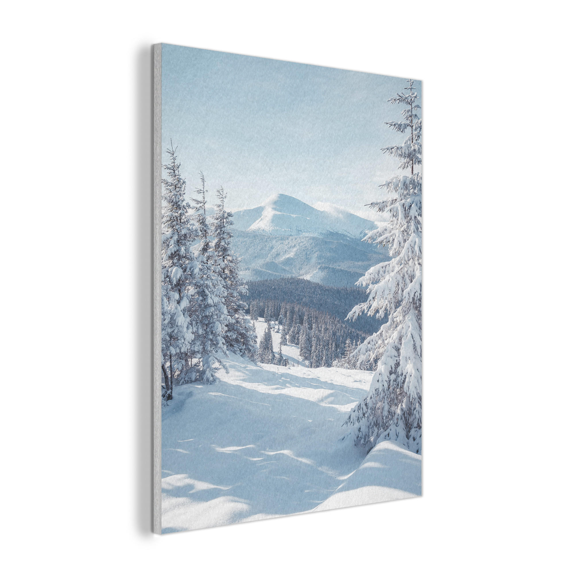AKUSTIKPANEEL Winterlandschaft - Natur - Berge - Bäume - Schnee 70x100 cm - Hellblau, Textil (70/0.9/100cm) - MuchoWow