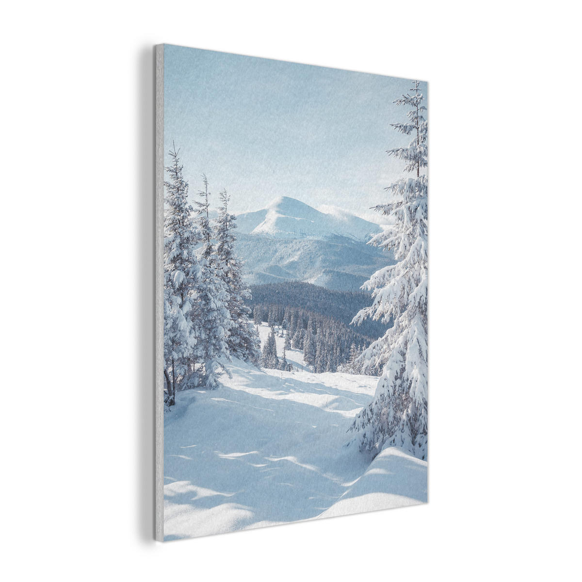 AKUSTIKPANEEL Winterlandschaft - Natur - Berge - Bäume - Schnee 70x100 cm - Hellblau, Textil (70/0.9/100cm) - MuchoWow