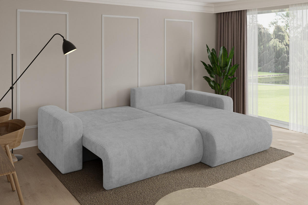 ROHOVÁ SEDAČKA s funkcí spaní, otoman vpravo BERY-L 276x193x88 šedá manšestr - šedá/černá, kompozitní dřevo/textil (276/193cm) - ALTDECOR