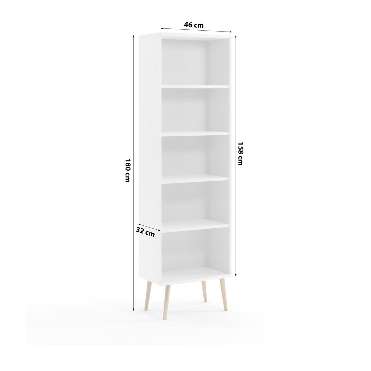 STANDREGAL Bücherregal Monilea WEISS - Weiß, Holzwerkstoff (46/180/32cm) - Fedve