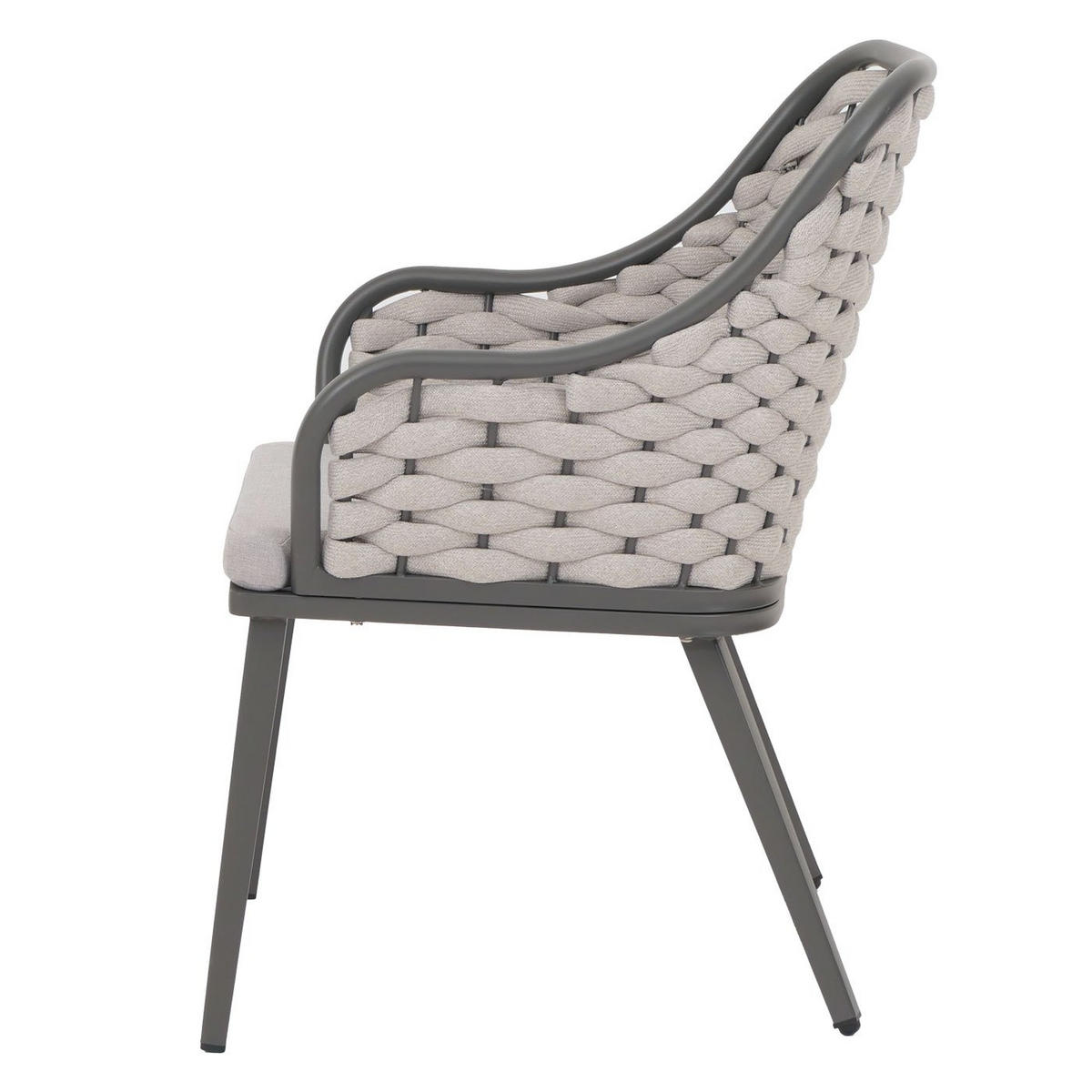 GARTENSTUHL 2er-Set aus Aluminium HxBxT 84x59x63cm Sitzhöhe 46cm Olefin (200 g/m²) Seilgeflecht Rope Hellgrau Kissen Hellgrau - Hellgrau, Metall (59/84/63cm) - PROREGAL