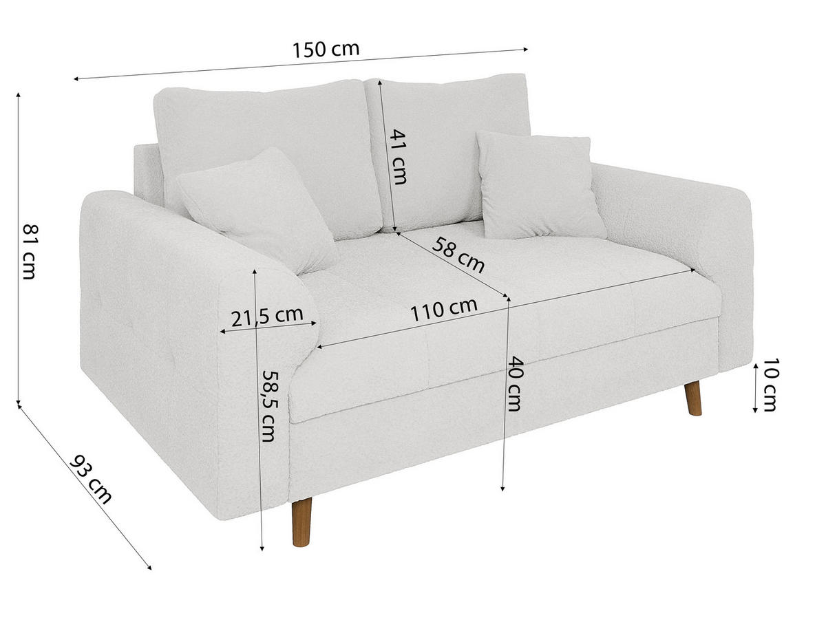 SITZGARNITUR 3+2+1 Henrik Weiß Boucle - Schwarz/Weiß, Holz/Textil (210/81/93cm) - S-Style Möbel