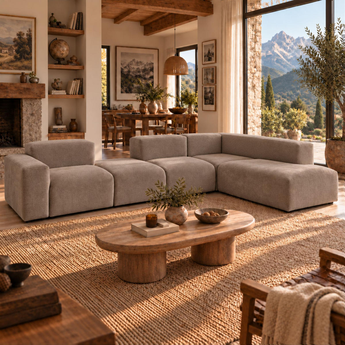 5-SITZER modulares Ecksofa HEAVEN SET 5 Rechts, Breite 380 cm Webstoff Braun - Schwarz/Braun, Holz/Kunststoff (245/380cm) - Muffo