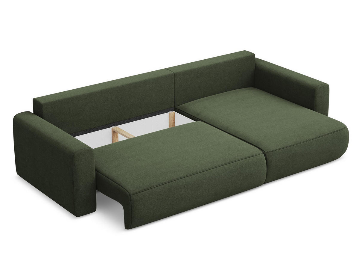 ECKSOFA mit Schlaffunktion Strukturstoff Stoff Grün - Schwarz/Olivgrün, Kunststoff/Textil (278/149cm) - Makamii