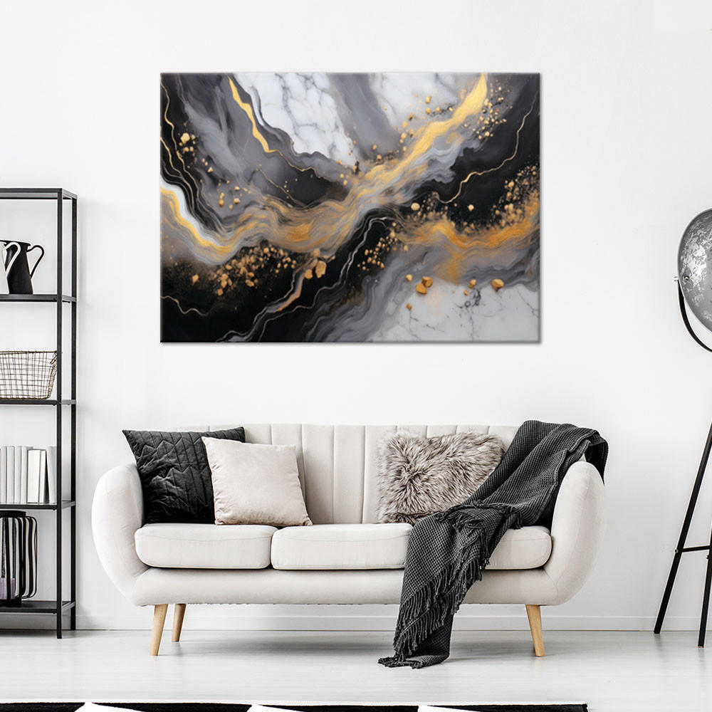 WANDBILD abstrakter marmor gold schwarz - Schwarz, Textil (60/40cm) - Feeby