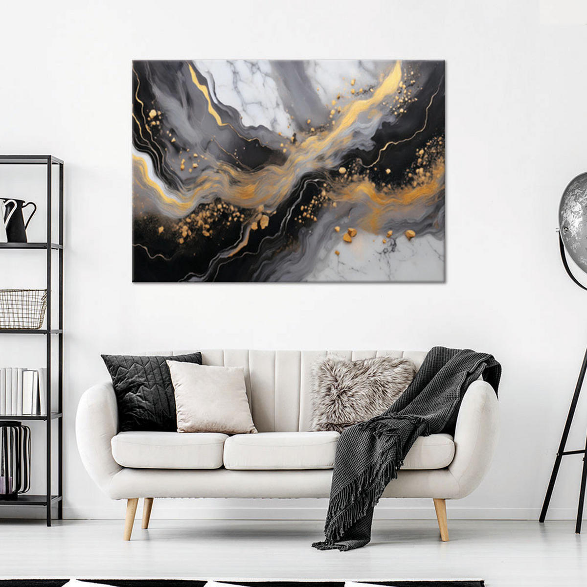 WANDBILD abstrakter marmor gold schwarz - Schwarz, Textil (60/40cm) - Feeby