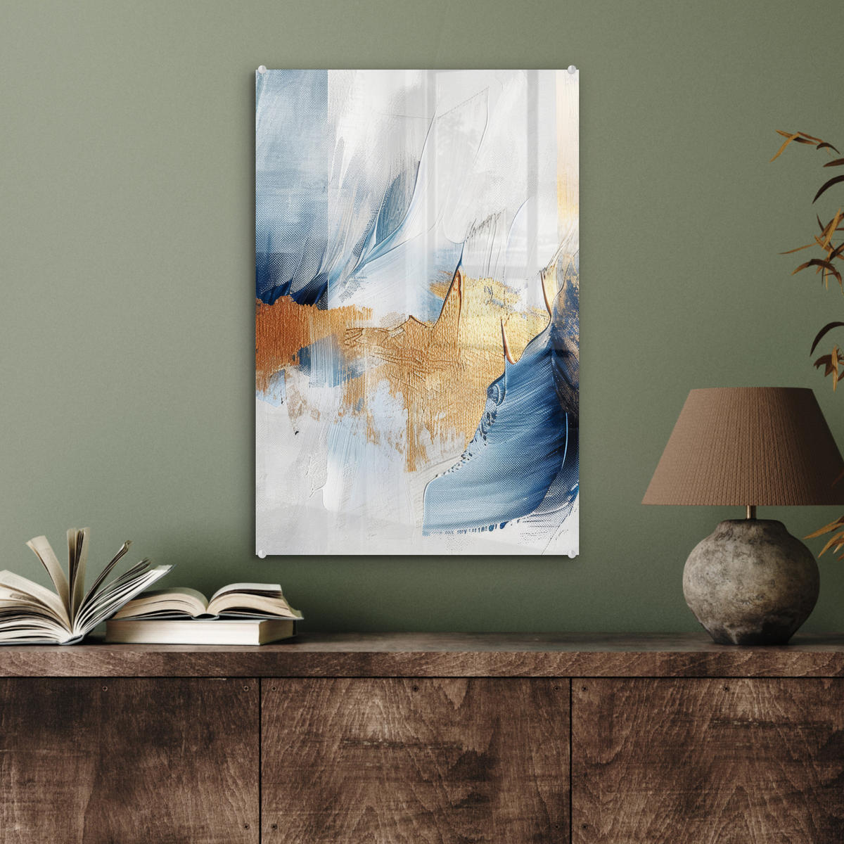 ACRYLGLASBILD Gold - Blau - Aquarell - Kunst - Modern 40x60 cm - Hellblau, Glas (40/60cm) - MuchoWow