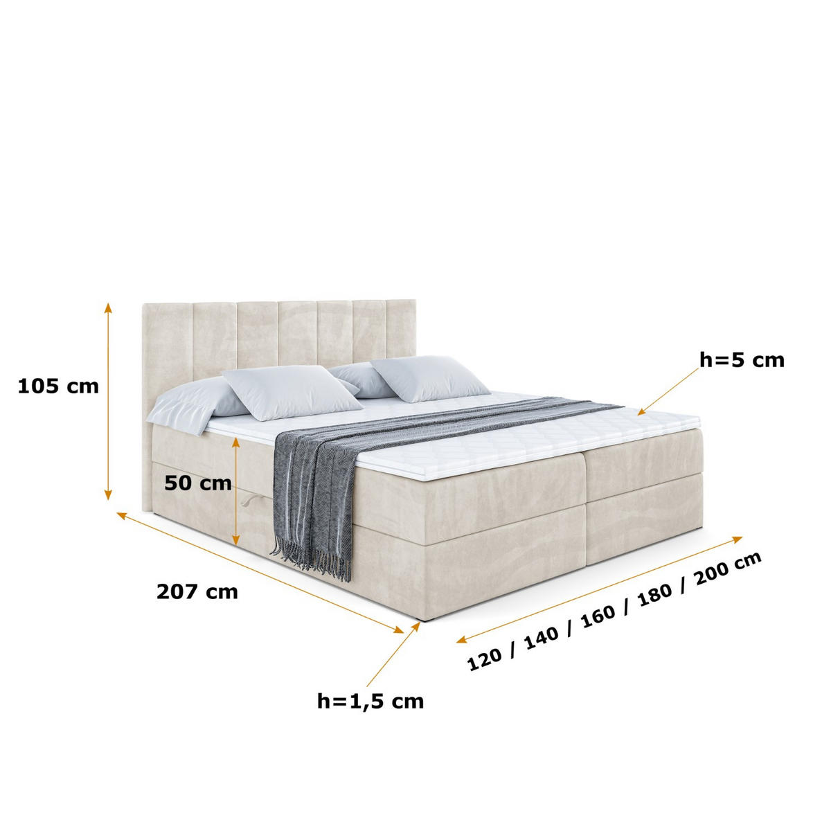BOXBETT mit Matratze H3 und Lattenrost - MOETI - 120x200 cm Ecru - Ecru, Holzwerkstoff (120/200cm) - ALTDECOR