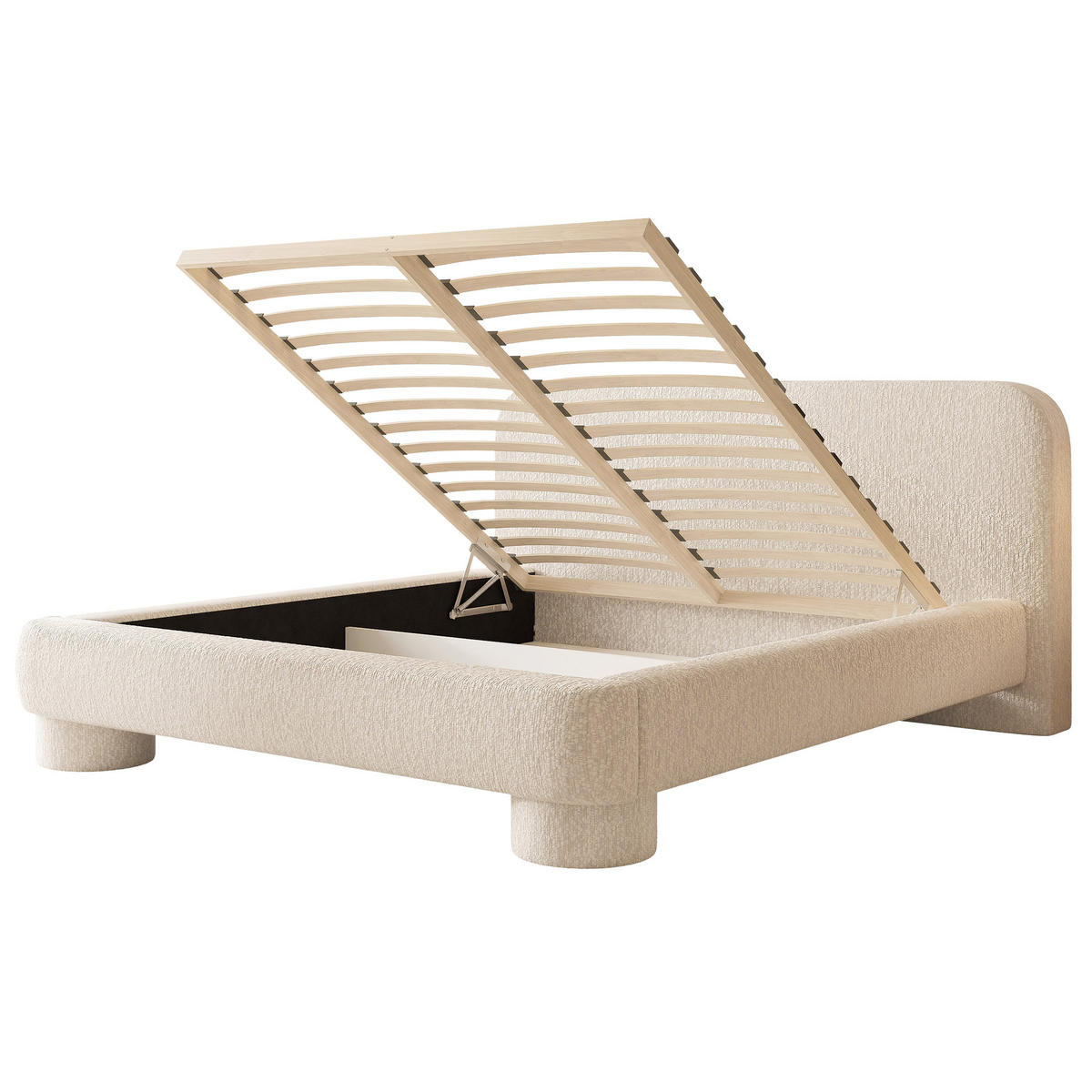 POLSTERBETT Frederico 140x200 cm Beige Bouclé – (Doppelbett mit Bettkasten, Lattenrost, rundes Kopfteil) - Beige, Holz/Holzwerkstoff (140/200cm) - Ravio