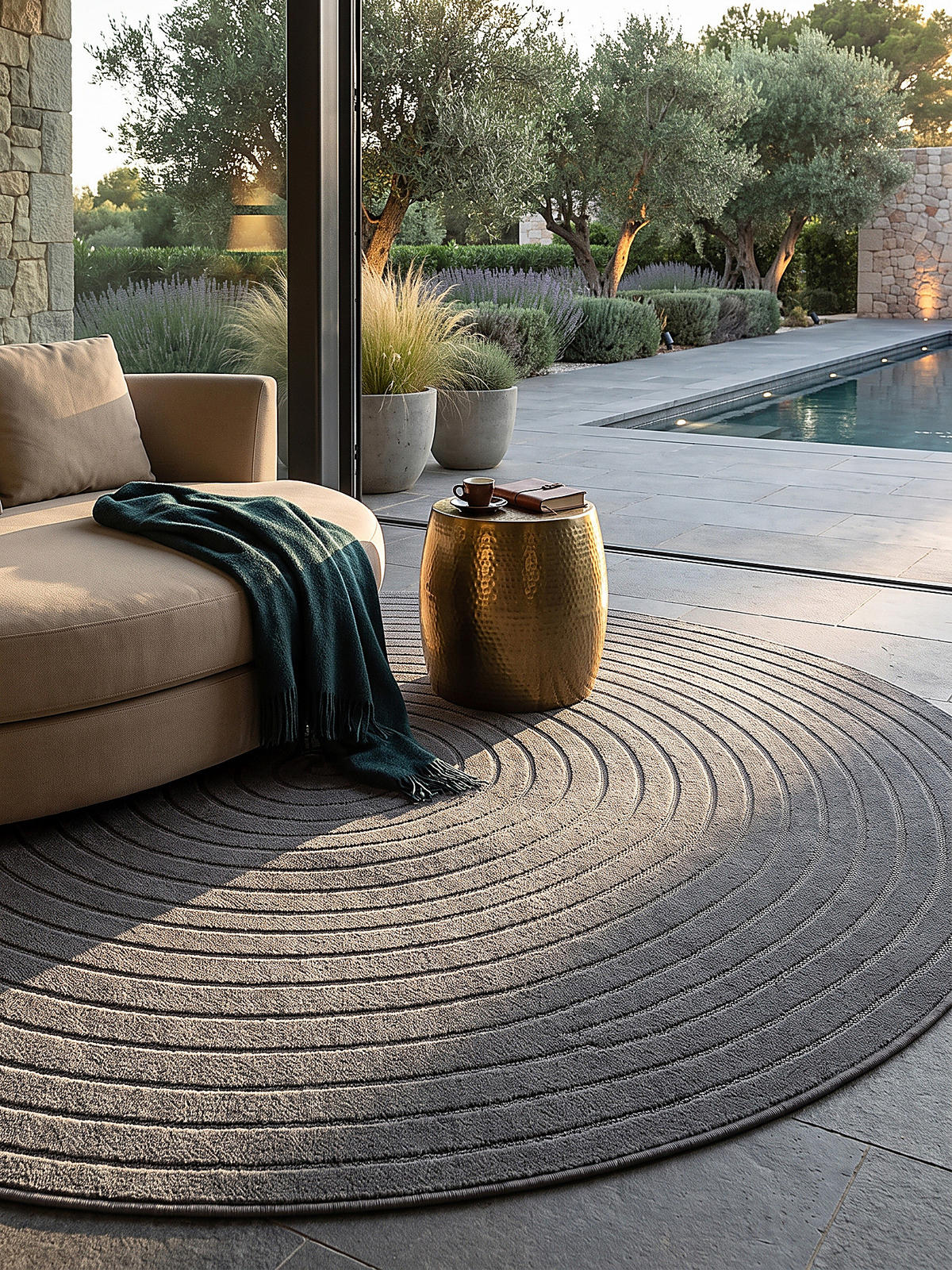 TEPPICH Outdoor Abstrakt MEZEN Polypropylen Anthrazit 120 x 120 cm - Anthrazit, Textil (120/120cm) - KADIMA DESIGN