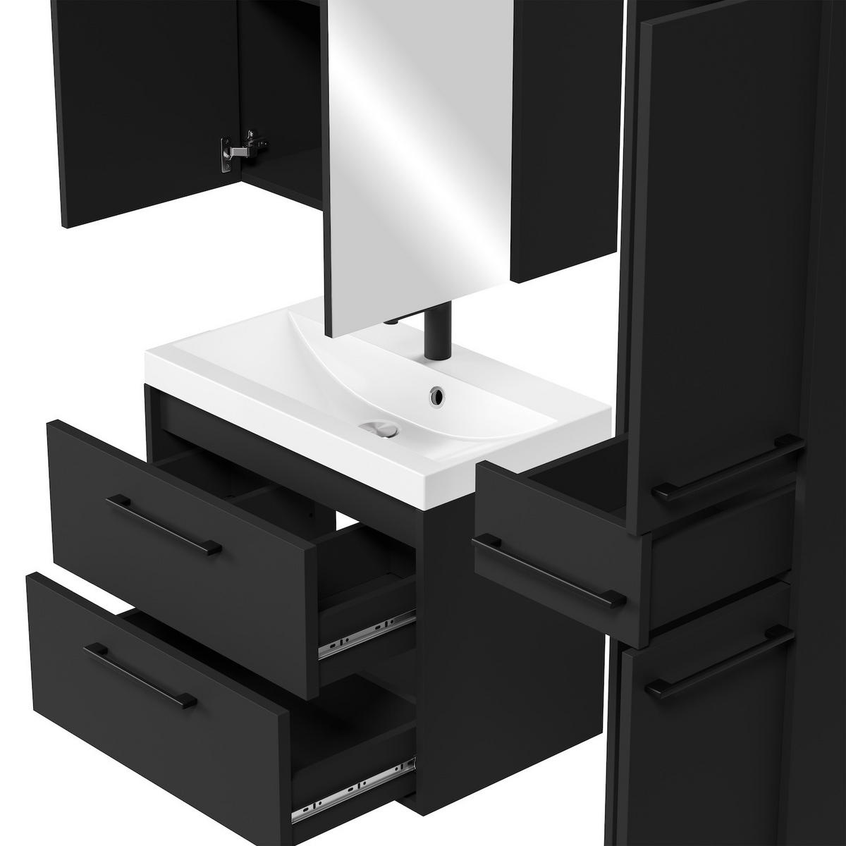 BADMÖBEL-SET Florence 4 Teile Schwarz Matt - 60 x 35 x 51 cm - Schwarz, Holz (60/51/35cm) - Badplaats