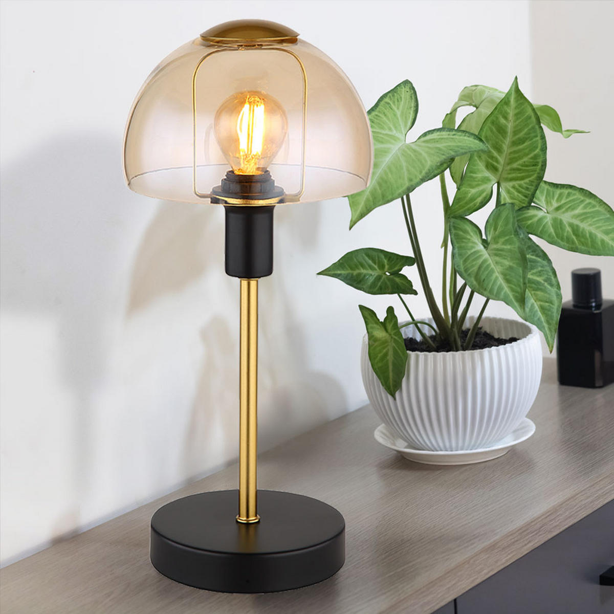 TISCHLEUCHTE KOKKINI Glas Gold Schwarz - Goldfarben, Glas (15/15/32cm) - Globo Lighting