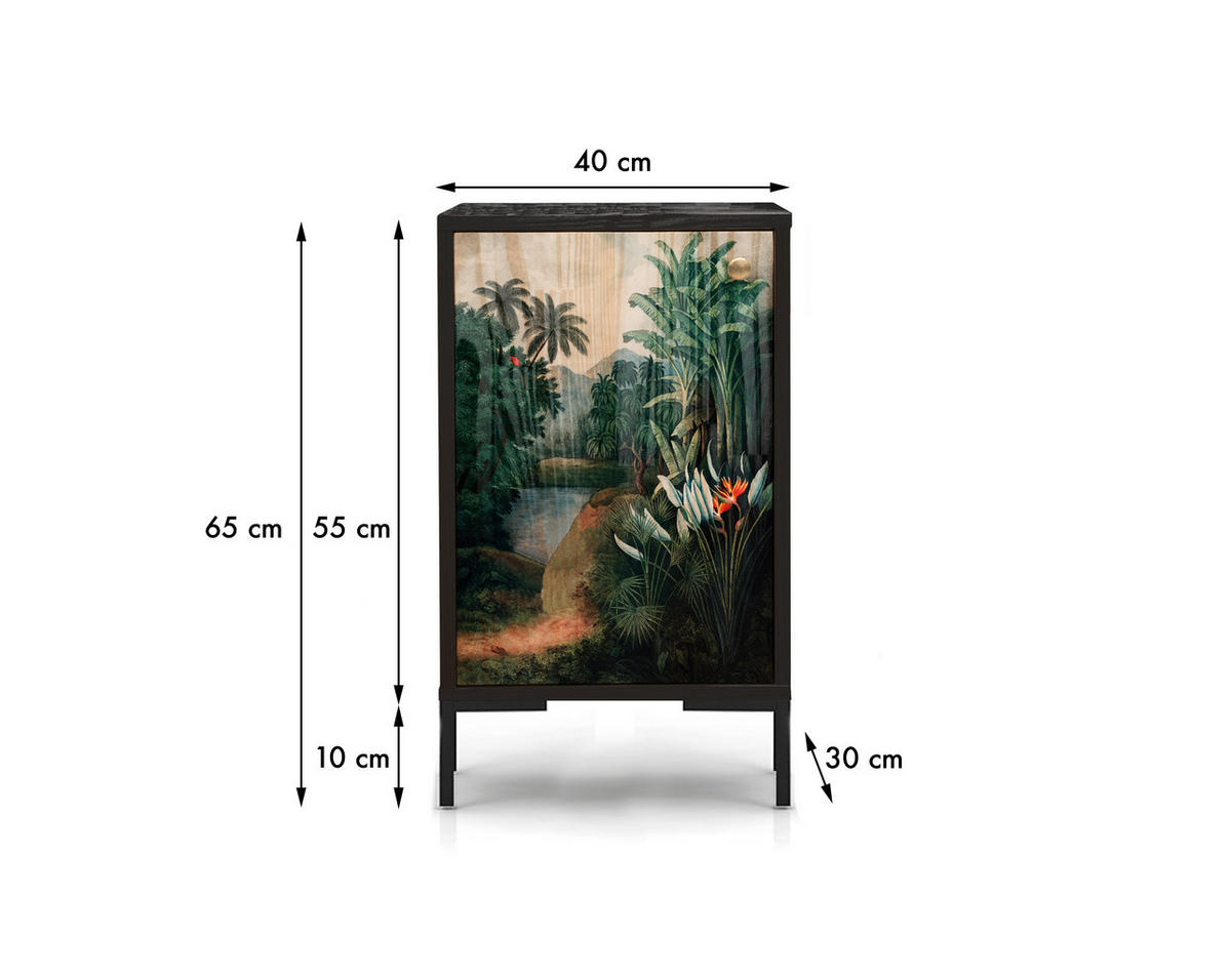 NACHTTISCH aus MDF mit Jungle-Druck TROPICAL JUNGLE - Multicolor/Schwarz, Holzwerkstoff (30/65/40cm) - RNT By Really Nice Things