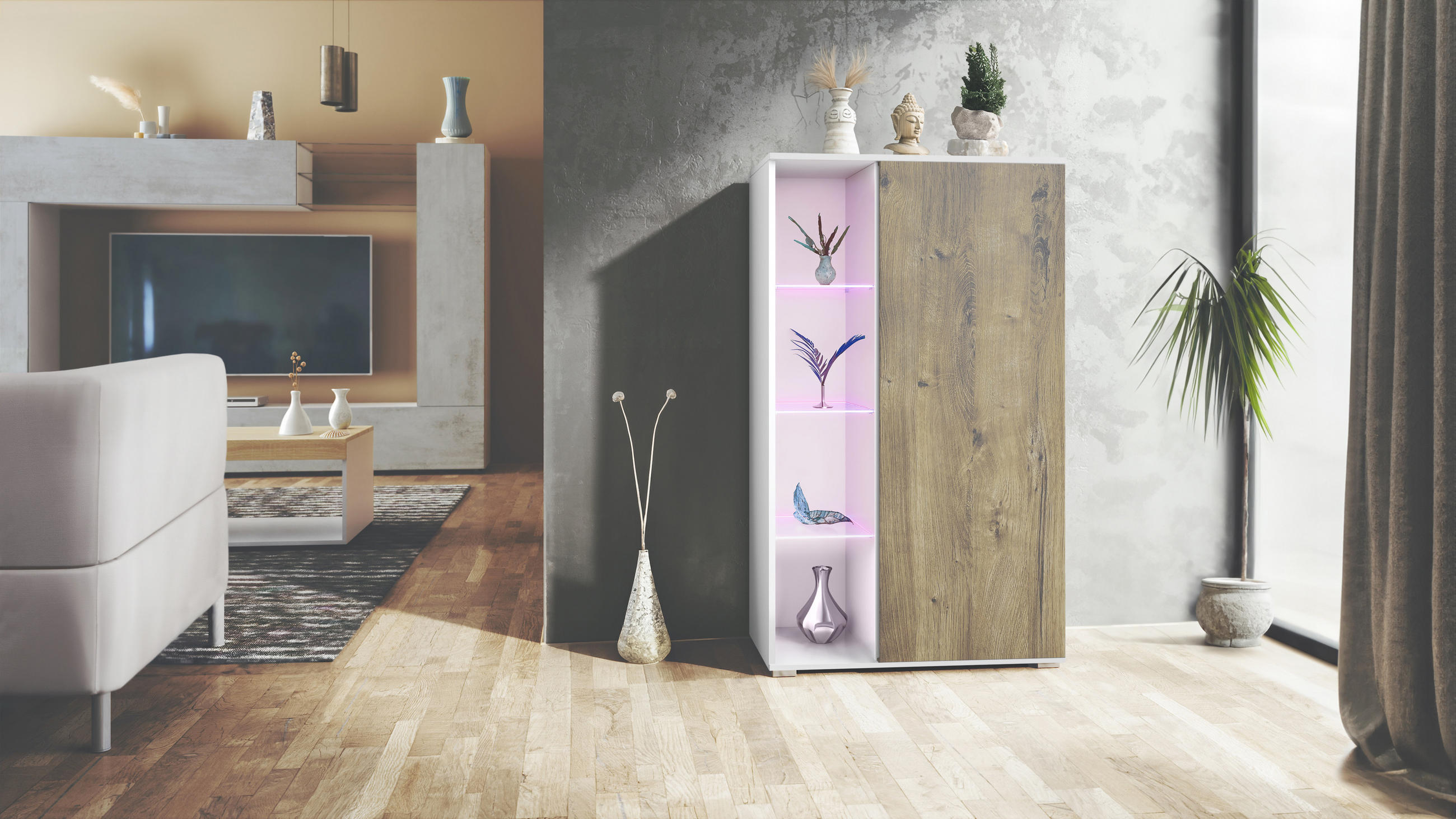 VITRINE Davos Eiche Ribbeck - Alteiche, Holzwerkstoff (71.5/134/35cm) - Vladon