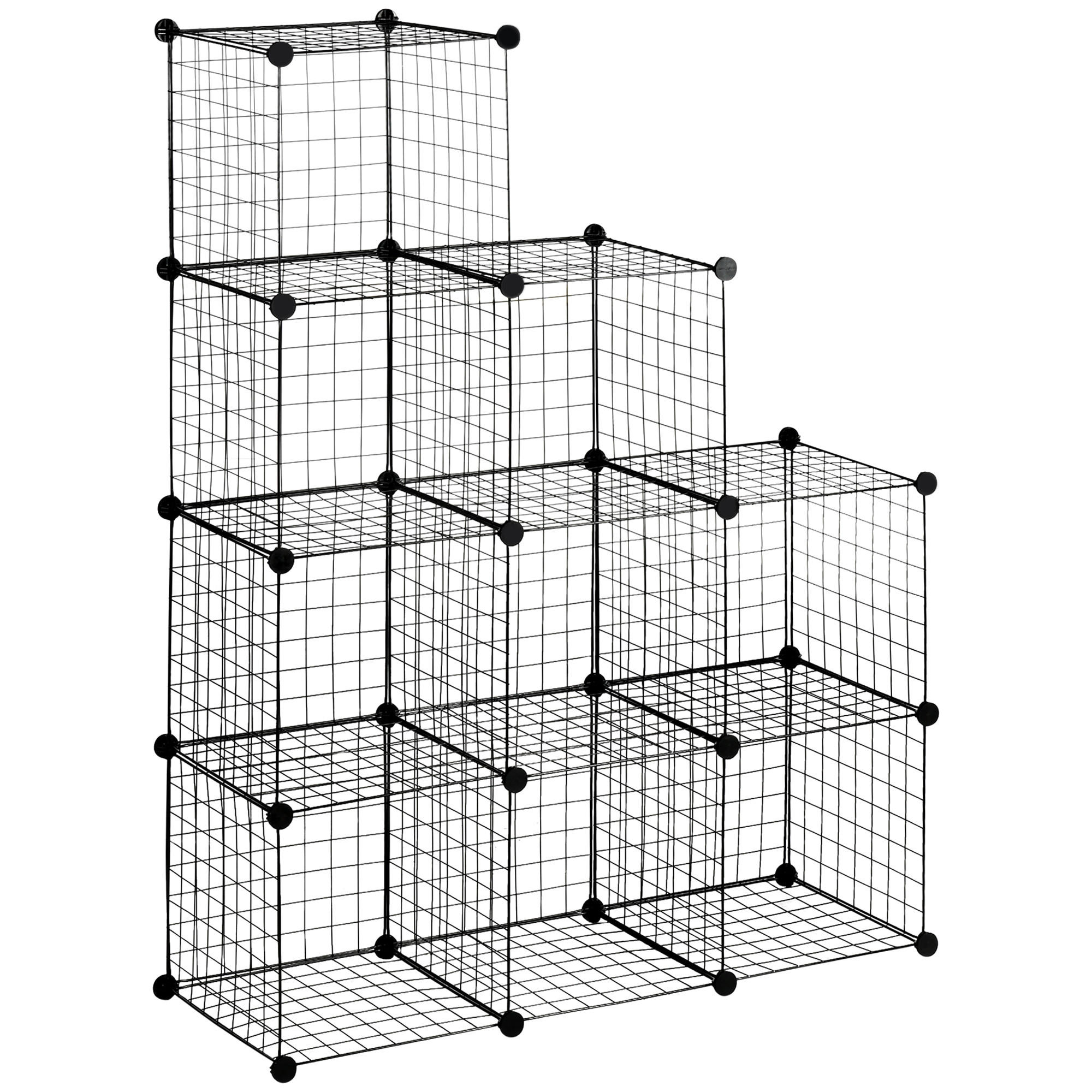 HOMCOM REGÁLOVÝ SYSTÉM, sestavitelný regál z ocelového drátu, DIY kostkový regál, 9 přihrádek, stupňovitý regál