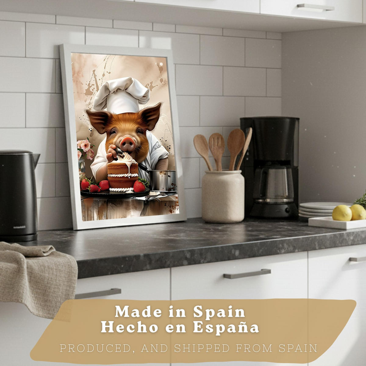 PLAKAT Sada 4 Zvířata vařící A3 Bílý rám - bílá, papír (29.7/1/42cm) - Nacnic