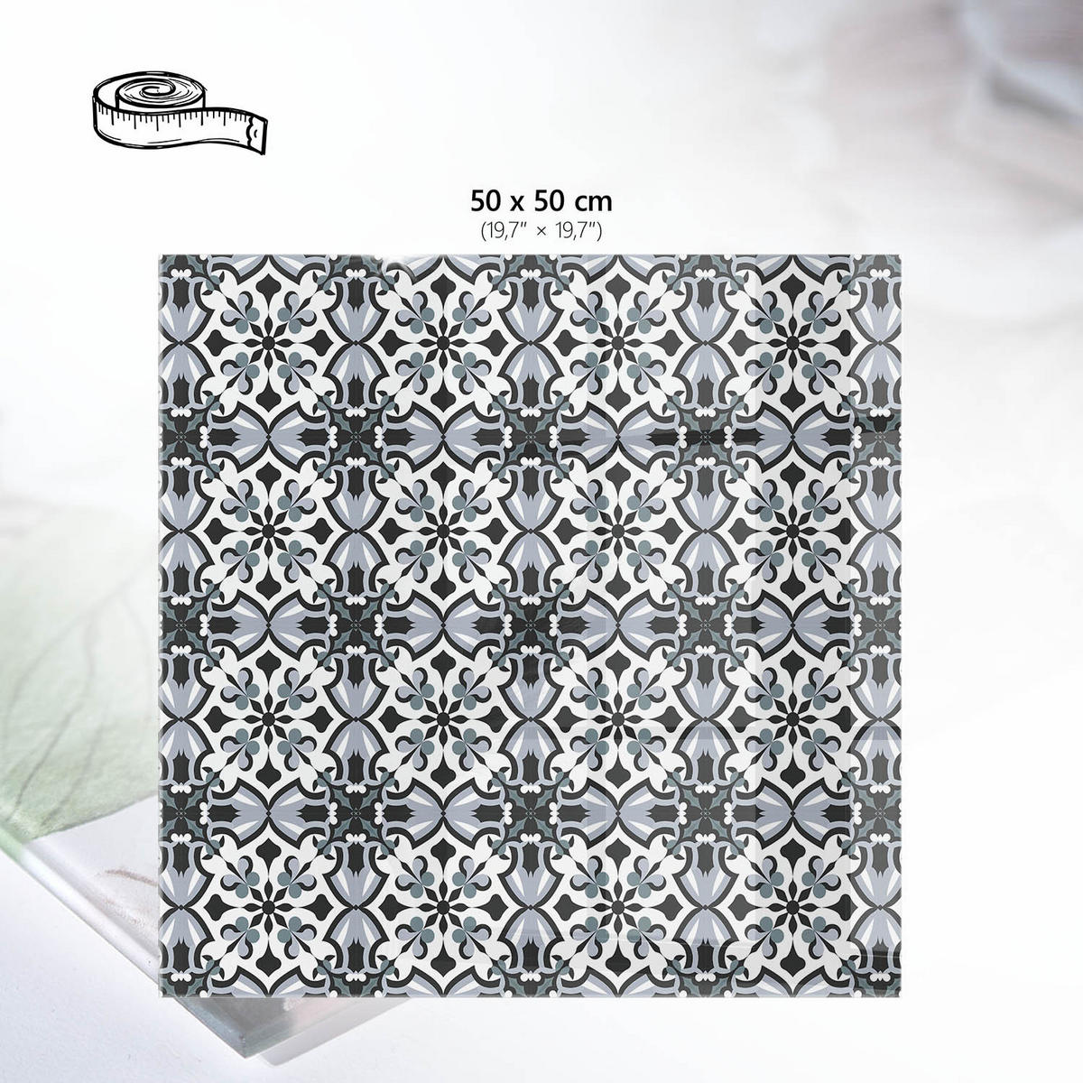 TISCHPLATTE 50x50 cm – Klassisches Muster - Schwarz, Glas (50/50/0.4cm) - Wallfluent