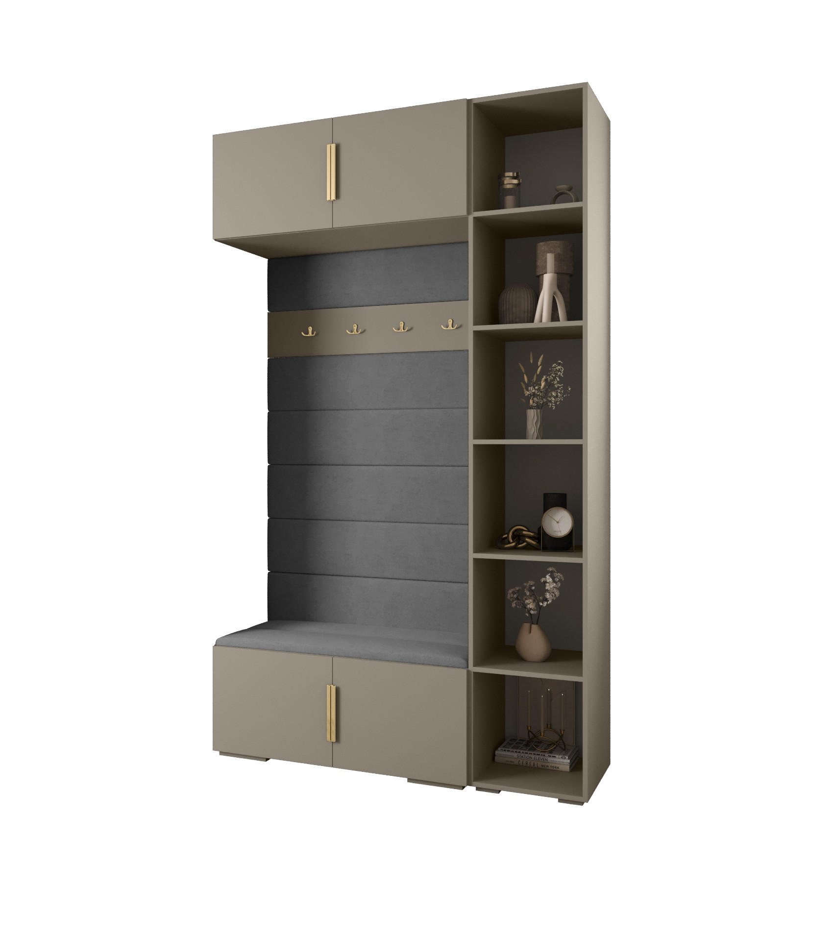 Abiks Möbel Garderoben-Set Kaschmir, Grau, Gold 140x236.7x47 cm
