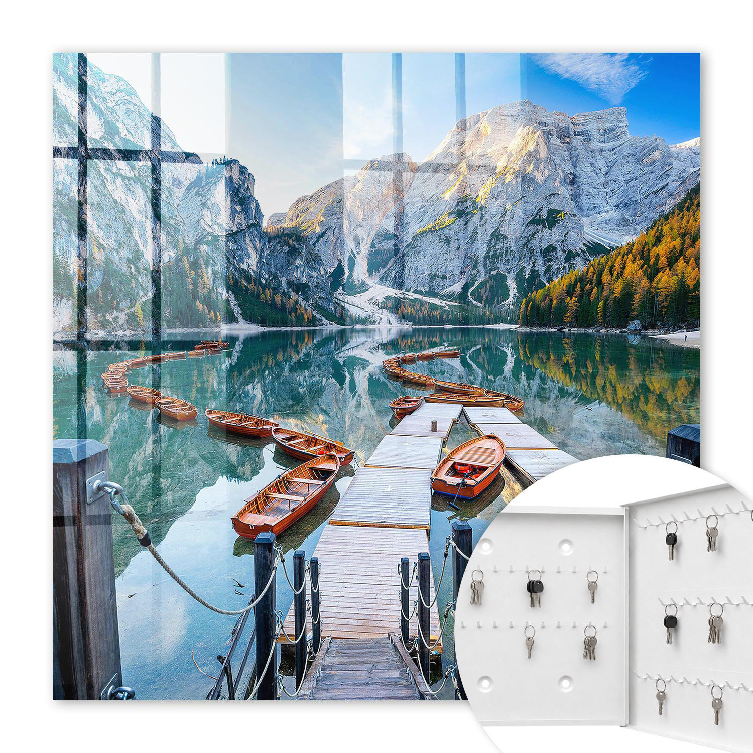 SCHLÜSSELBOX Weiß 30x30 cm – Türöffnung nach rechts - Berglandschaft - Blau, Metall (30/30/5cm) - TULUP