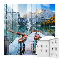 SCHLÜSSELBOX Weiß 30x30 cm – Türöffnung nach rechts - Berglandschaft - Blau, Metall (30/30/5cm) - TULUP