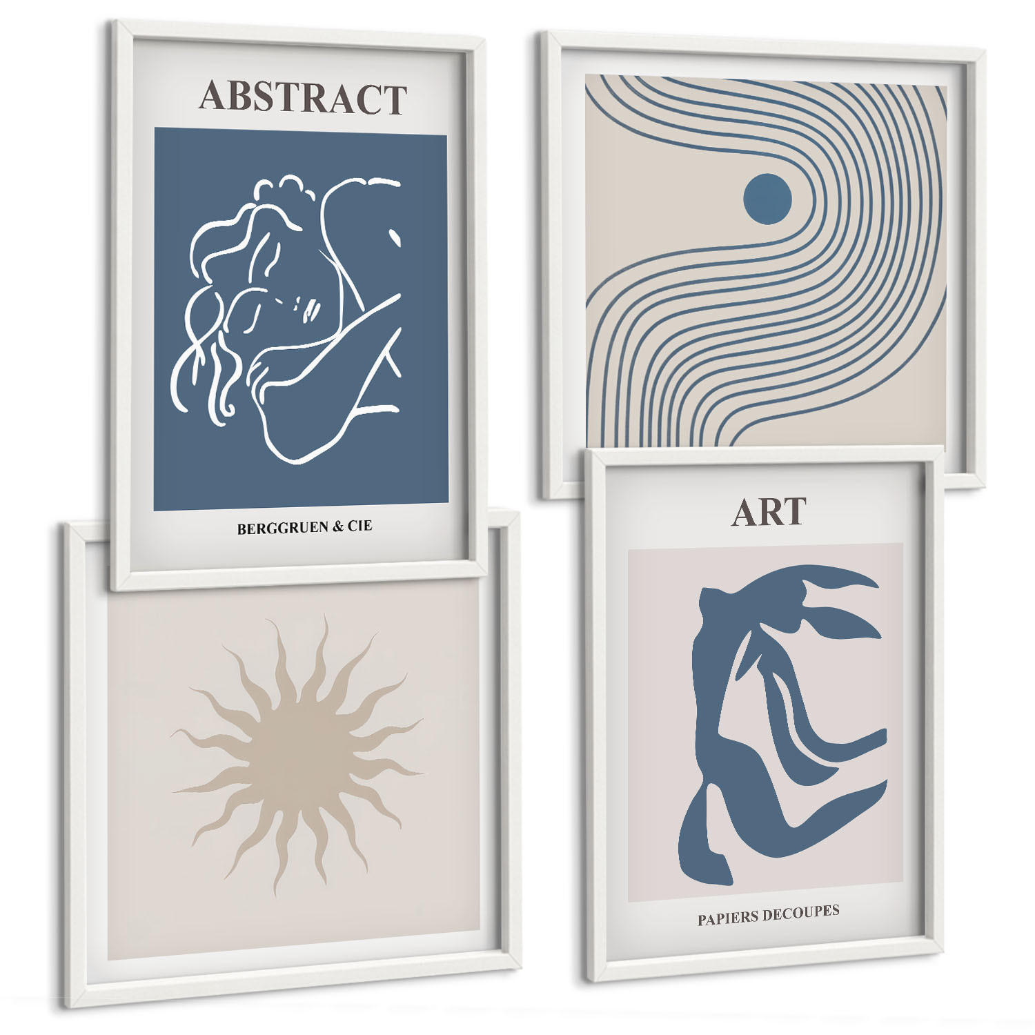 BILDER SET 4er Set - 50x50 cm & 40x60 cm Weißer Rahmen - Matisses stilvolle abstrakte Muster - Weiß, Kunststoff (50/50cm) - TULUP