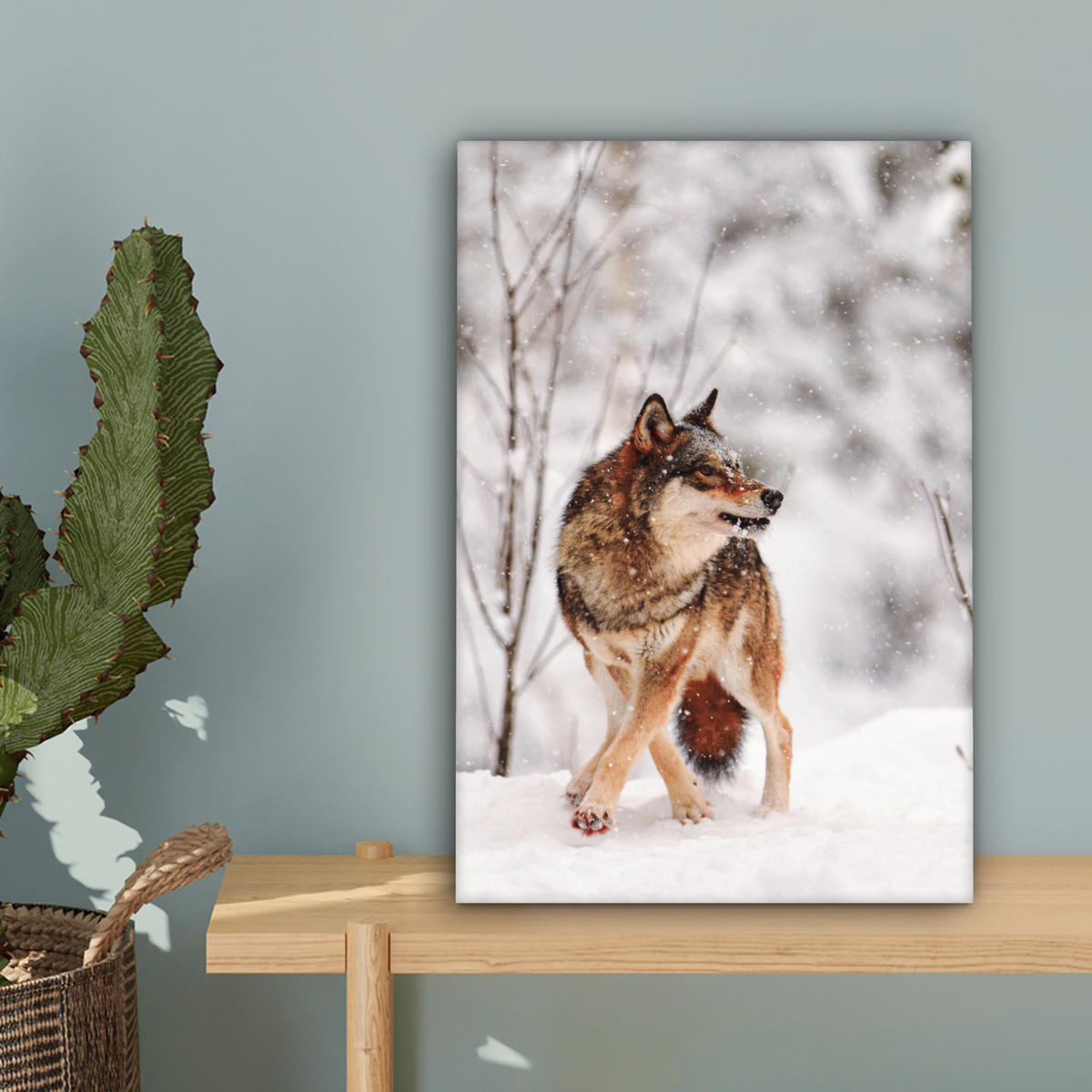 LEINWANDBILD Wolf - Winter - Schnee - Natur - Tiere Deko Wohnzimmer 20x30 cm - Haselnussfarben, Textil (20/30cm) - MuchoWow
