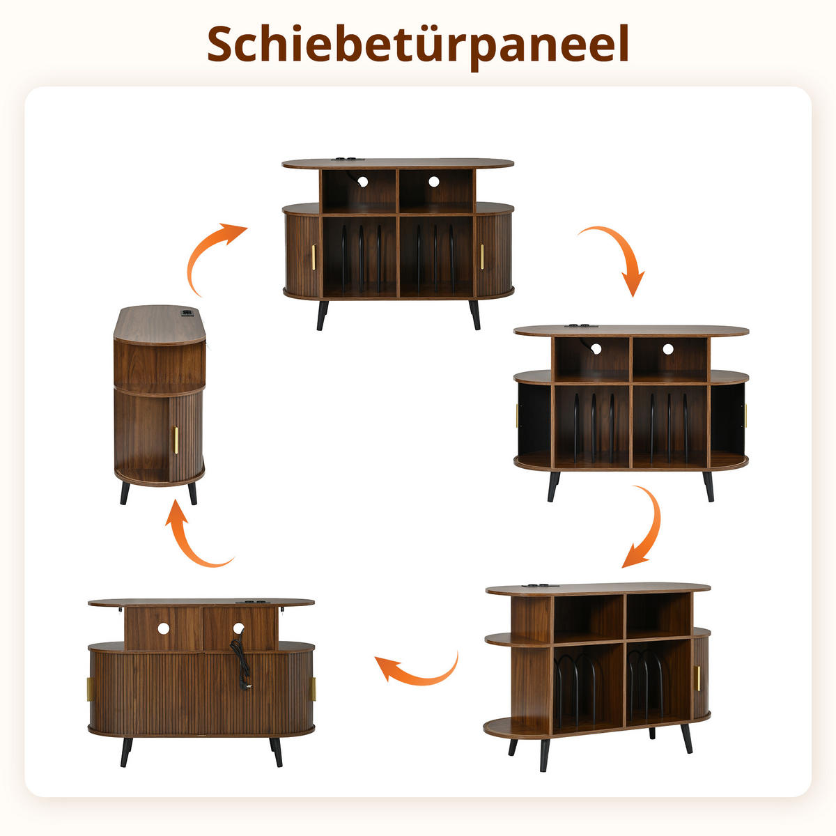 TV-SCHRANK MDF mit Schiebetür und Ladestation - Walnussfarben, Holzwerkstoff (110/76/40cm) - FLIEKS