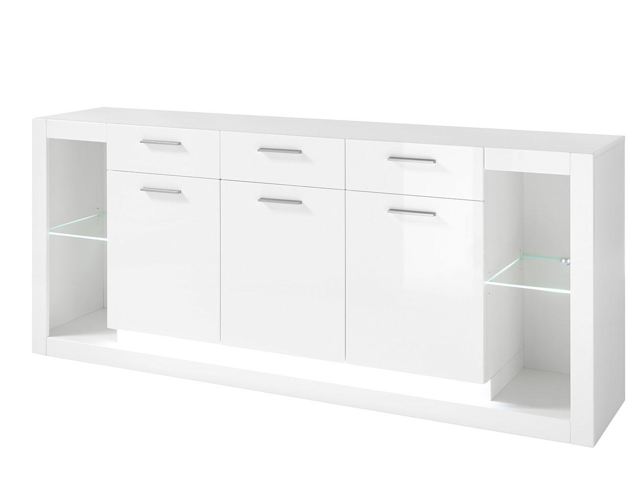 SIDEBOARD Meran weiß Hochglanz 198 / 43 / 83cm - Weiß Hochglanz/Eichefarben, Holz/Holzwerkstoff (198/83/43cm) - Feldmann-Wohnen
