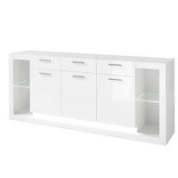 SIDEBOARD Meran weiß Hochglanz 198 / 43 / 83cm - Weiß Hochglanz/Eichefarben, Holz/Holzwerkstoff (198/83/43cm) - Feldmann-Wohnen
