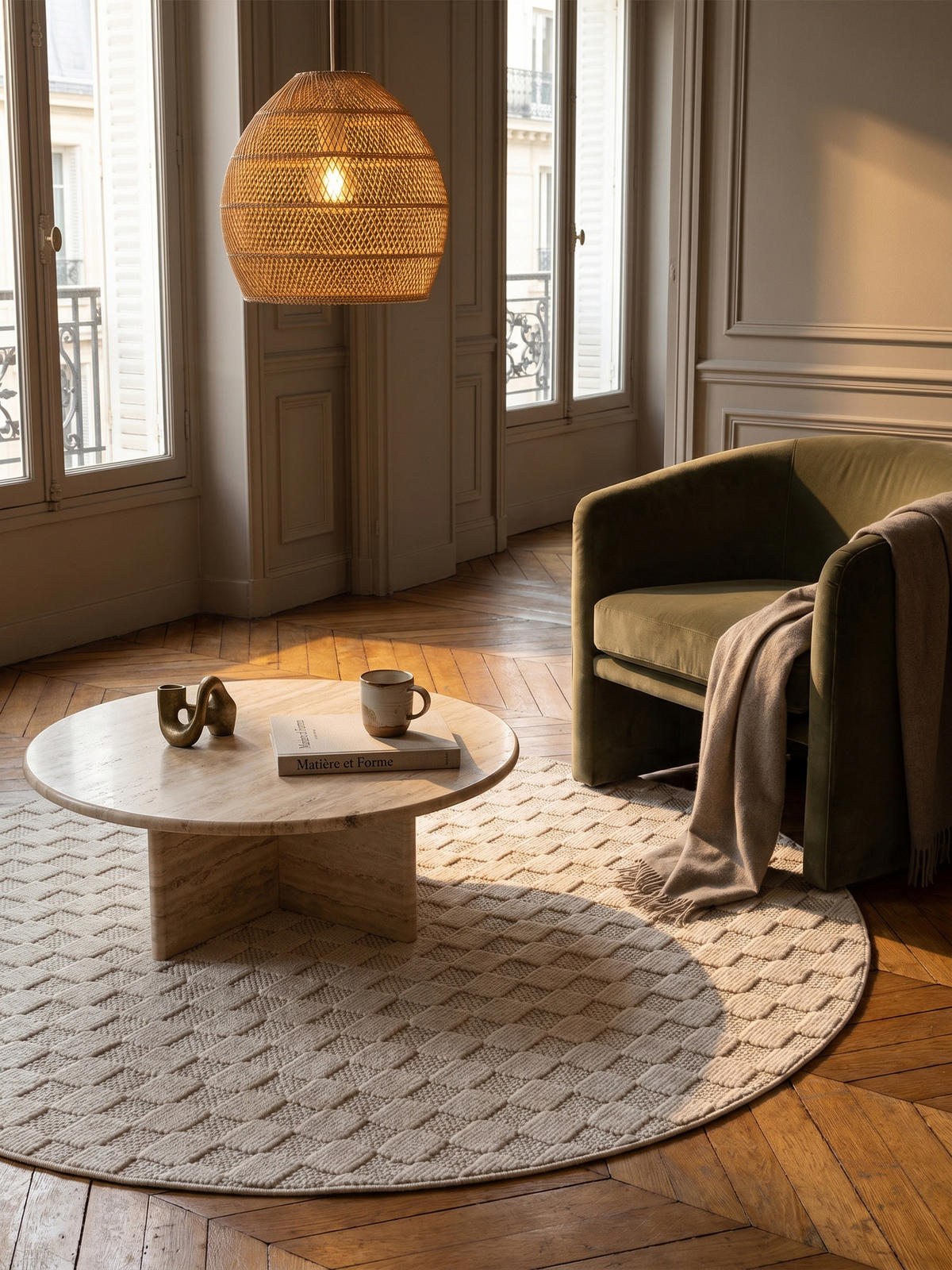TEPPICH Flachgewebe LANGAU in Creme, mit Schachbrettmuster, Ø 80 cm - Creme, Textil (80/80cm) - KADIMA DESIGN