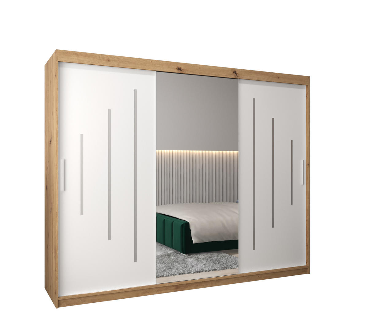 SCHWEBETÜRENSCHRANK 200/250/62 3-türig - Silberfarben/Weiß, Holz/Kunststoff (250/200/62cm) - Abiks Möbel