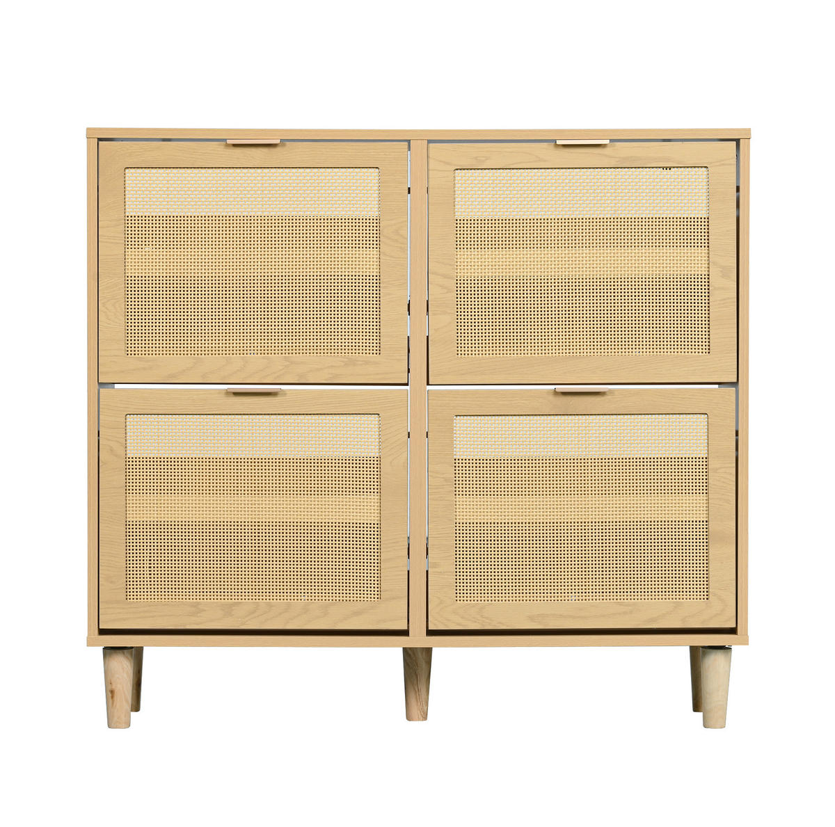 SCHUHSCHRANK mit 4 Klappen 100/25/90 cm in Eichenoptik mit Rattanfront - Naturfarben, Holzwerkstoff (100/90/25cm) - BEAOK