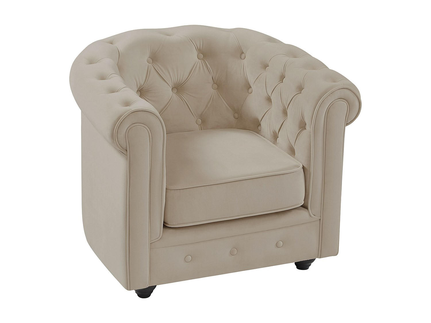 SESSEL mit gerader Rückenlehne - 1 -Sitzer - Samt - beige - CHESTERFIELD - Beige, Textil (82/72/78cm) - Vente-Unique