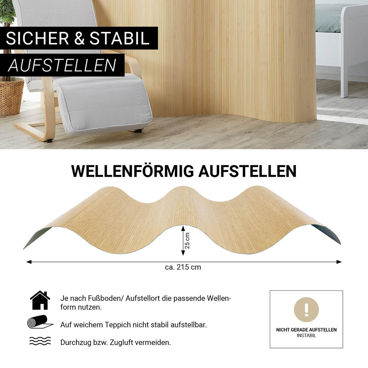PARAVENT 250/200 cm Braun Raumteiler Bambus - Naturfarben, Naturmaterialien (250/200/1cm) - Homestyle4u