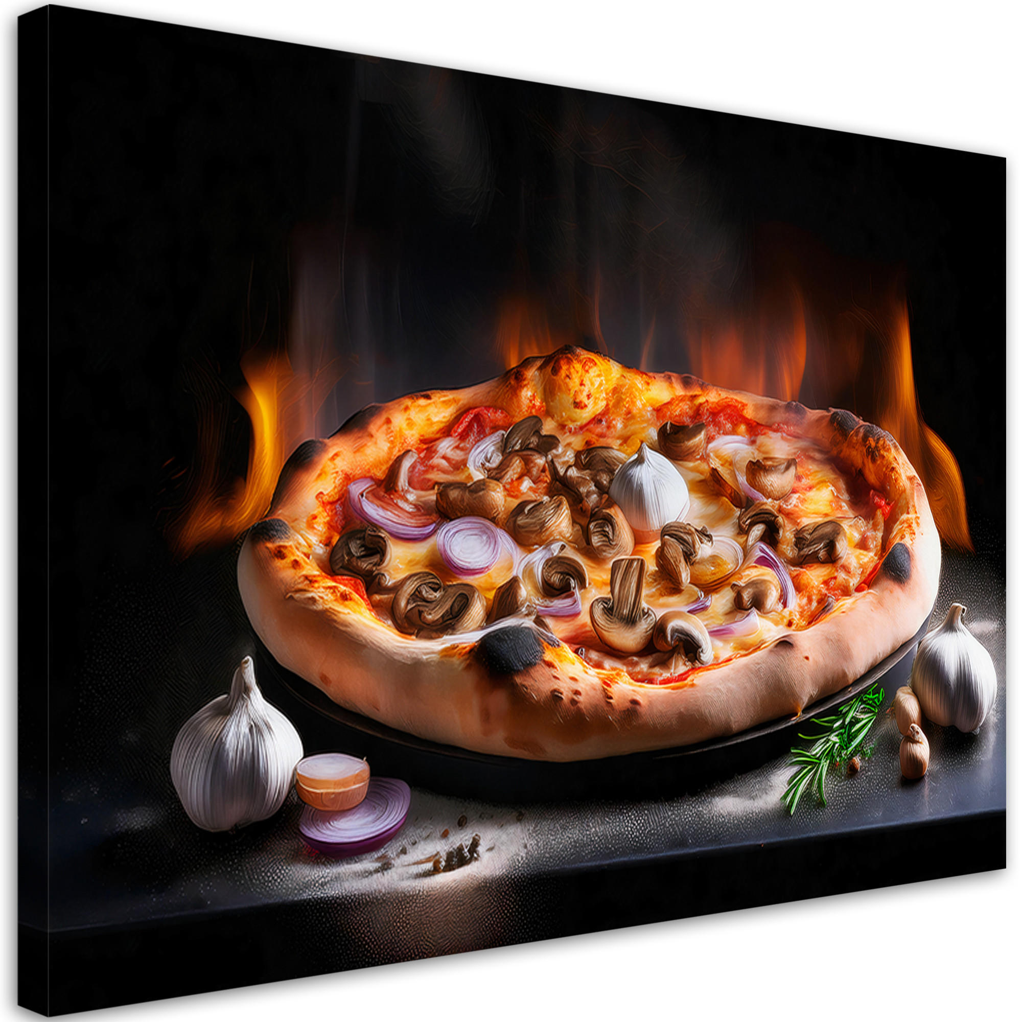 WANDBILD pizza food küchenrestaurant - Schwarz, Textil (60/40cm) - Feeby