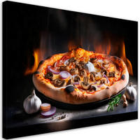 WANDBILD pizza food küchenrestaurant - Schwarz, Textil (60/40cm) - Feeby