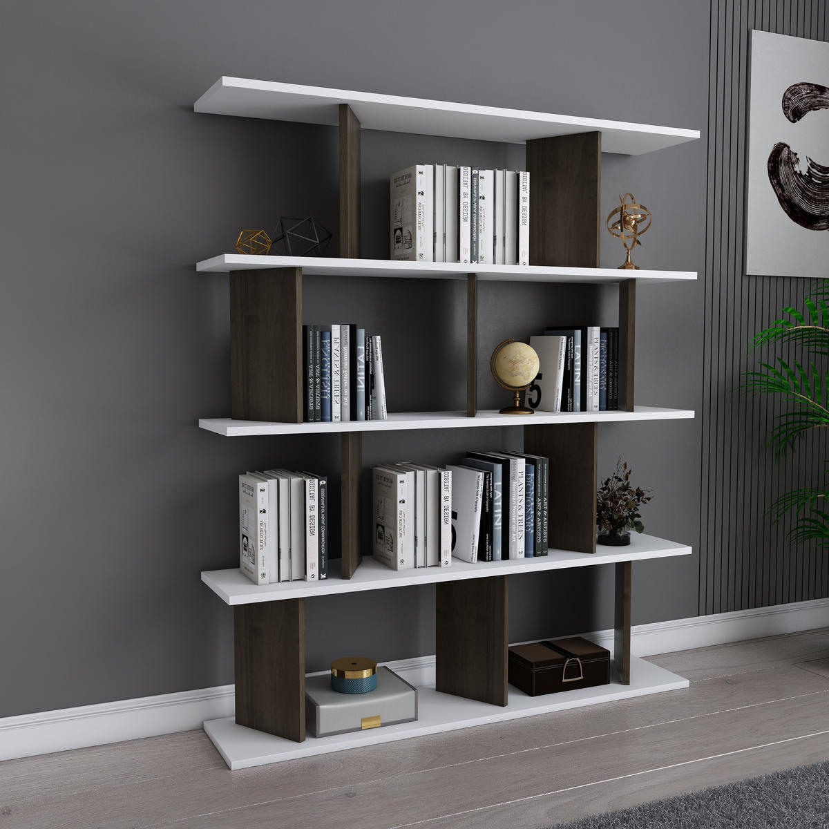 BÜCHERREGAL Grace Weiß Walnussbraun - Weiß/Braun, Holzwerkstoff (120/141/24.6cm) - Decorotika