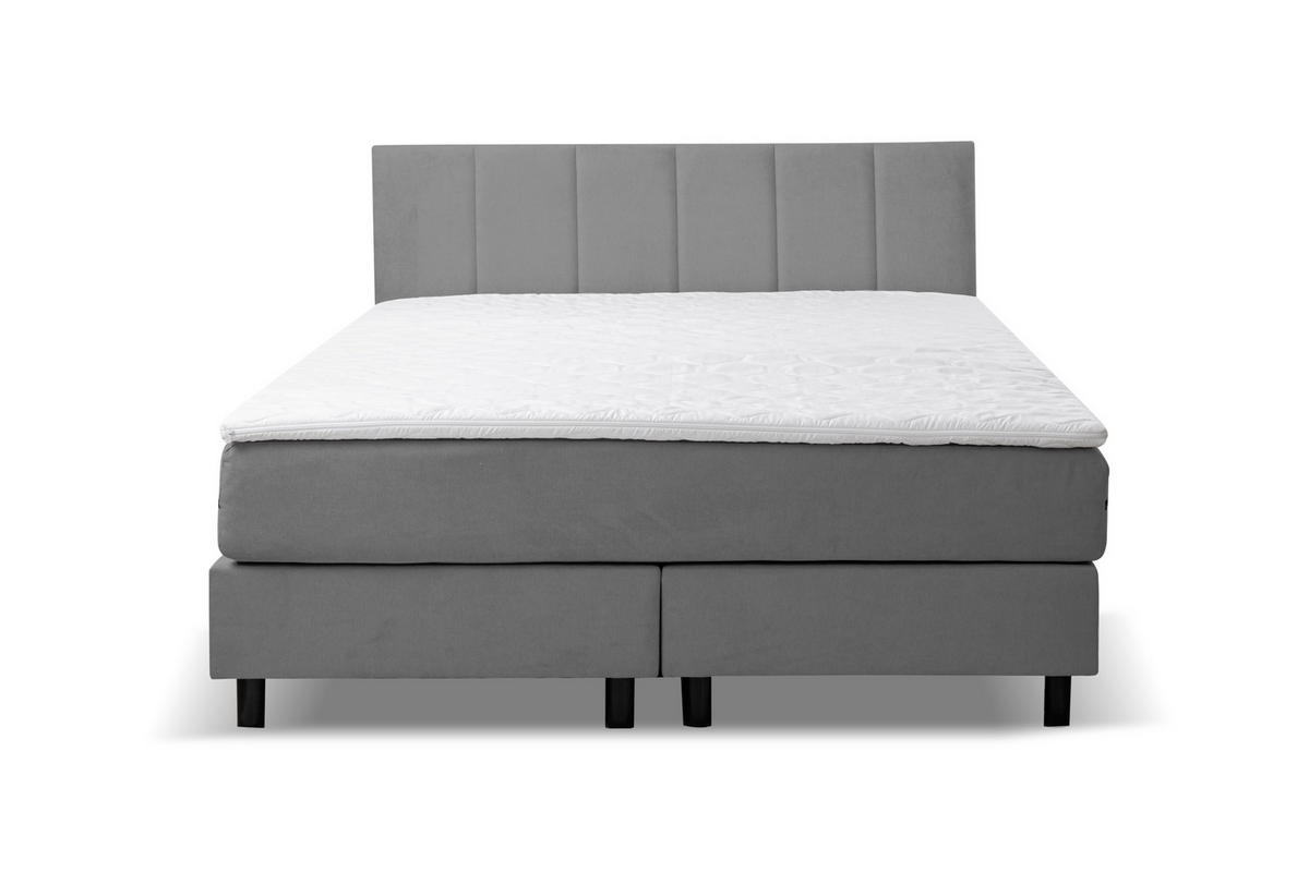 BOXSPRINGBETT Paris, Polsterbett Maße: 140x200 cm, Farbe: Grau, Velourstoff, Doppelbett mit Bonell-Matratze H3 inkl. Topper - Grau, Holz/Kunststoff (140/200cm) - VENASI MÖBEL