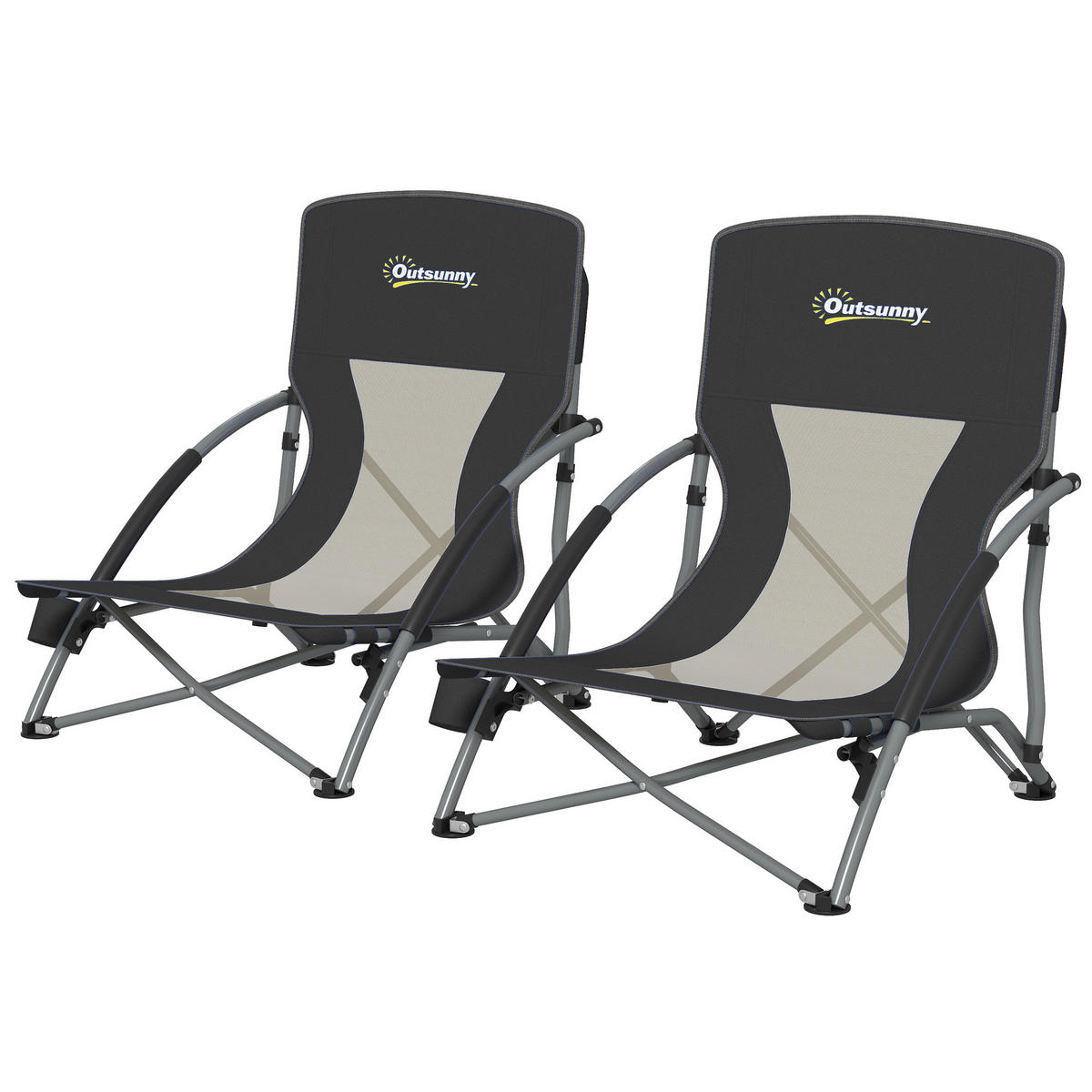 GARTENKLAPPSESSEL-SET DE-15660 mit Getränkehalter & Tragetasche Schwarz - Schwarz, Metall (55/62/58cm) - ComfortXL