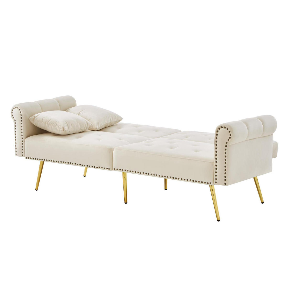 SOFA mit Schlaffunktion 2-Sitzer 147x85 cm Samt Beige - Beige, Kunststoff (173/70/75cm) - Meubliv