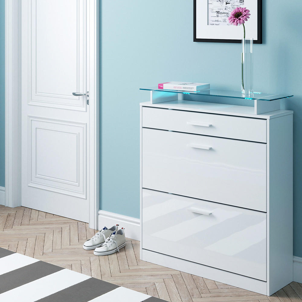 SCHUHKIPPER Alex Weiß 89 x 104 cm - Weiß, Holzwerkstoff (89/104/27cm) - Vicco