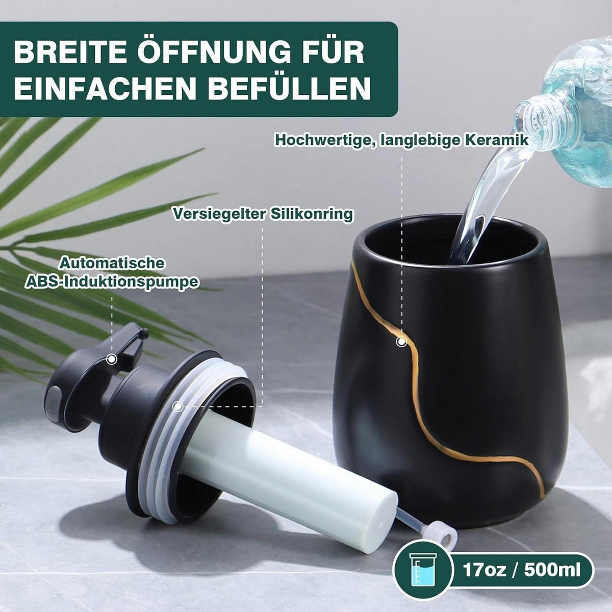 SEIFENSPENDER Automatisch Keramik Schwarz 500 ml - Schwarz, Keramik (9/17/10cm)