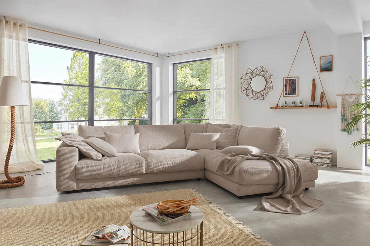 ECKSOFA MADELINE Taupe Cord - Taupe/Schwarz, Kunststoff/Textil (325/224cm) - KAWOLA
