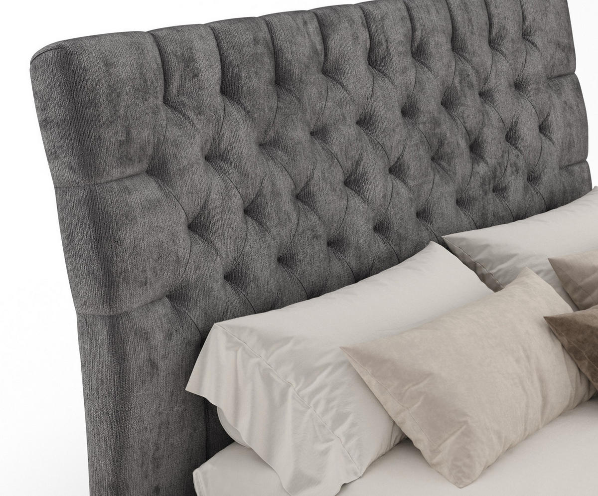 POLSTERBETT Vezzola Dunkelgrau 120/200 cm im Chenille-Stoff - Dunkelgrau/Schwarz, Holz/Holzwerkstoff (120/200cm) - Maison de Reve